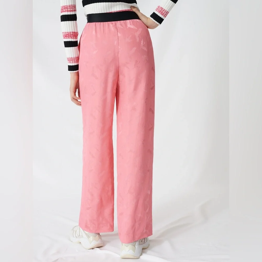 MAJE Pink Bubblegum Pala Satin-Jacquard Wide-Leg Pants. Size 36 - Picture 13 of 16